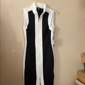 Tommy Hilfiger Black and White Sheath Dress with Dress Shirt Collar